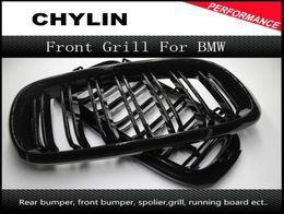 2 stks x5 x6 ABS ingelijst dubbele slat grill front nierrooster geschikt voor BMW F15 F16 bumper met M embleem glans zwart 2015 20166815842