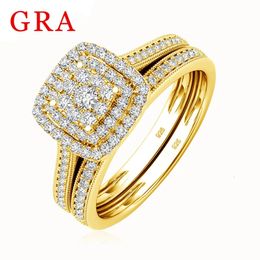 2pcs bagues de fiançailles en or jaune fixées pour les femmes 100% réel paster diamant Tester bande de mariage bijoux amoureuses Coupages de cadeaux 240412