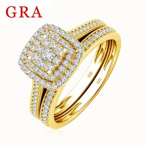 2pcs bagues de fiançailles en or jaune fixées pour les femmes 100% réel paster diamant Tester bande de mariage bijoux amoureuses Coupages de cadeaux 240112