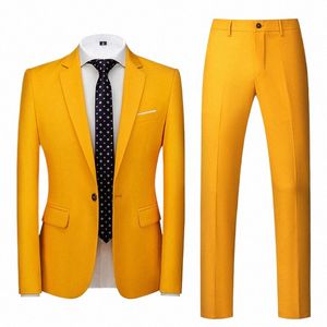 2pcs Costumes de mariage jaune pour hommes Blazer classique élégant Social Busin Blazer + Pantalons Costumes Ensembles Mens Party Formel Dr Vestes S1aY #