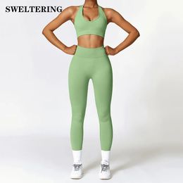 2PCS Yoga Clothing Felts Women Sportswear Sports High Waist Leggings Set Scail Sails Suit Fitness Workout Outfits Gym Wear Girls Top 240425