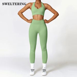 2PCS Yoga Clothing Felts Women Sportswear Sports High Waist Leggings Set Scail Sails Suit Fitness Workout Outfits Gym Wear Girls Top 240425