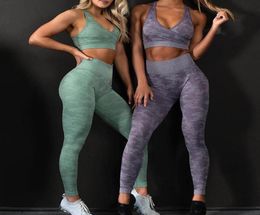 Conjunto de Yoga de 2 uds., ropa deportiva de camuflaje sin costuras para mujer, ropa deportiva, mallas de gimnasio acolchadas, Push Up, sujetador deportivo con tiras, trajes 4411972