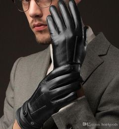 2pcspair 3 lignes hommes noirs gants entiers masculins luxueux en cuir PU à bouton d'hiver épais tactile tactile cachemire gayly Riding8381334