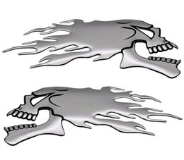 2pcsPair 3D Chrome Ghost Fire Skull Head Auto Motorfiets Auto Sticker Emblem Decals Voor Haley Honda Kawasaki Suzuki2831929