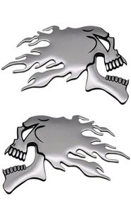 2pcsPair 3D Chrome Ghost Fire Skull Head Auto Motorfiets Auto Sticker Emblem Decals Voor Haley Honda Kawasaki Suzuki3918185