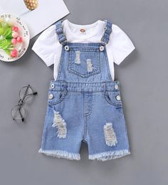 2pcSset 2020 Toddler Girl Clothes d'été Girls Girls Offits Designer Vêtements Coton décontracté Coton Solide Oneck RECOLATIV