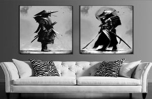 2PCSSet zwart -wit Japan samurai portret muurkunst canvas schilderij Japanse krijgers muur muurschildering canvas posters voor leven RO1558332