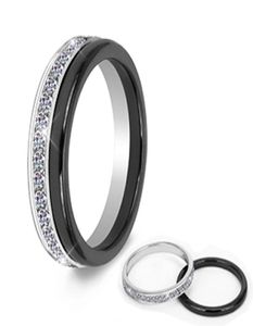 2pcSet Classic Black Ceramic Ring Beautiful Proof Proof Bijoux matériaux sains pour les femmes avec une bague de mode Bling Crystal7444276