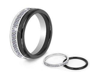 2PCSset Classic Black Ceramic Ring Beautiful Proof Proof Bijoux sain pour les femmes avec Bling Crystal Fashion Ring8557433