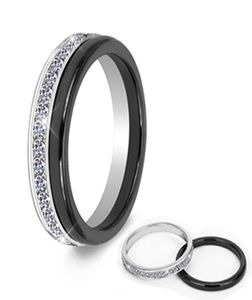 2pcsSet Klassieke Zwarte Keramische Ring Mooi Krasbestendig Gezond Materiaal Sieraden Voor Vrouwen Met Bling Kristal Mode Ring3331134