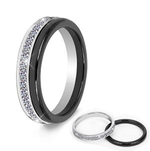 2pcsSet Klassieke Zwarte Keramische Ring Mooi Krasbestendig Gezond Materiaal Sieraden Voor Vrouwen Met Bling Kristal Mode Ring2577439