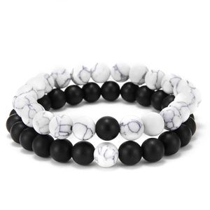 2pcSet Couple Distance noir blanc Natural Lava Stone Tiger Eye Bouded Yoga Bracelets for Men Women Elastic Corde Bijoux Cadeaux 240410
