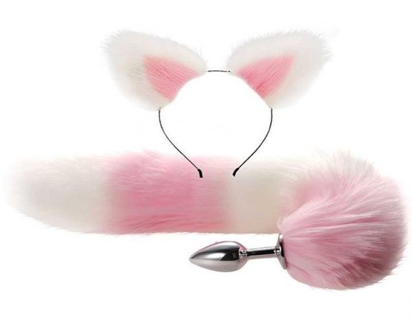 2 Unidsset Fluffy Faux Fur Tail Metal Butt Plug Lindo Orejas de Gato Diadema para Juego de rol Fiesta Traje Prop Adultos Juguetes Sexuales Y2011183129887