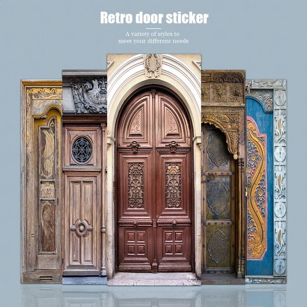 2 unidsset Retro simulación puerta de madera DIY arte Mural pegatinas sala de estar dormitorio pasillo decoración Peel Stick papel tapiz 240129