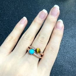 2 pièces ensemble simple rangée Zircon anneau rond empilé mélange couleur bonbon couleur anneau avec Zircon Turquoise cristal anneau pour les femmes 231226