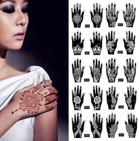 2PCSset Pochoire de tatouage temporaire 25 Designs Art corporel Femmes Indian Henna Match Beauty étanche Falfroping Bras Réutilisation de la main Tatoo5049163