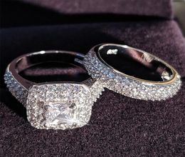 2pcSet Set Trendy Luxury S925 Silver Wedding Anneaux Set Band for Bridal Ring Women Wedding Party Love Promise Pair Jewelry Gift3275161