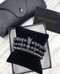 2pcSset Uxury Fashion Crown Charm Bracelet Stone naturel pour femmes et hommes pulseras masculin bijoux de vacances Valentin7899169
