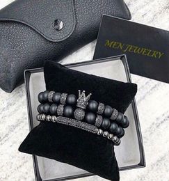 2PCSSet Uxury Fashion Crown Charm Blacelet Natural Stone for Women and Mens Pulseras Masculina sieraden Geschenk vakantie Valentine5275682