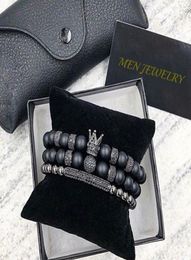 2PCSSet Uxury Fashion Crown Charm Blacelet Natural Stone for Women and Mens Pulseras Masculina sieraden Geschenk vakantie Valentine9764419