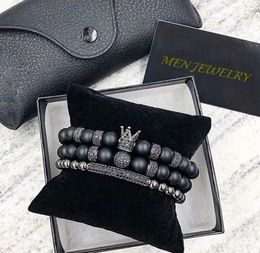 2PCSSet Uxury Fashion Crown Charm Blacelet Natural Stone voor vrouwen en heren Pulseras Masculina sieraden Gift Holiday Valentine6856750