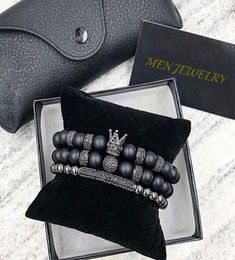 2PCSSet Uxury Fashion Crown Charm Blacelet Natural Stone voor vrouwen en heren Pulseras Masculina sieraden Gift Holiday Valentine4068016