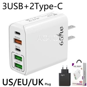 2PD + 3USB Multi-poort muuradapters telefoon laptop 65W snelle opladers EU US UK laptop/mobiele telefoon opladers draagbare opladers