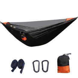 Hamac de Camping en plein air pour 2 personnes 28x14m92x46ft hamacs légers suspendus avec moustiquaire sangles d'arbre balançoire sac à dos arrière-cour 240109