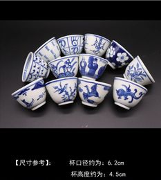 2Pic/set Jingdezhen céramique peinte à la main bleu et blanc antique Pu 'er tasse tasse à thé dispose de 12 services à thé rétro