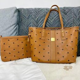 2 delige set mc shopping handtas dubbelzijdig tote met mannen echt lederen clutch bags luxe designer dames okseltas klassieke hobo reizen crossbody schoudertassen