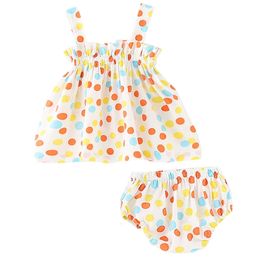 2 pièces Summer Toddler Girl Turnits Set corean mignon mignon dot imprime sans manches coton topshorts de bébé vêtements nés BC1206 240426