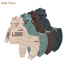 2 pièces enfants bébé garçons tenues personnalisées ensemble à manches longues ours oreille pull à capuche sweat pantalon ajouter votre costume de vêtements 240226