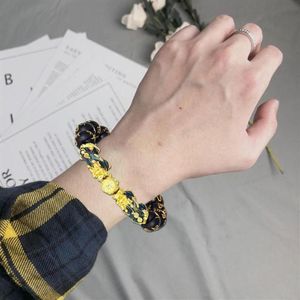 2pks Set Lucky Feng Shui Black Obsidian Alloy Wealth Xiu W Golden Canved Pixiu Bracelet Pi B5W6 Bangle250y