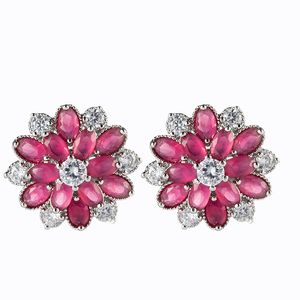 LuckyShine Trendy Women Ear clip coloré Cubic Zirconia Cz Flower 4 Color 925 sterling Silver plaqué Boucles d'oreilles 3 Pair / Lot Livraison gratuite