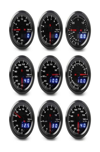 2quot 52mm 7 colores LED pantalla dual Boost agua aceite temperatura presión de aceite voltímetro relación aire-combustible EGT tacómetro coche calibre Car6720387