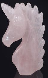 2quot pierre précieuse naturelle Rose Quartz licorne Figurine Reiki guérison cristal Statue énergie de guérison cristal sculpté 7922294