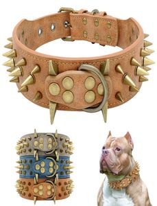 Collier de chien clouté à la largeur 2quot à pointes pour chiens moyens de chiens pitbull allemand colliers en cuir Pu pour animaux de compagnie x07033220799