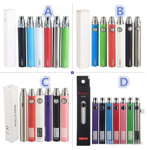 2SET Ecpow UGO V3 V II 510 Fil Batterie Tension Variable Micro USB Rechargeable EGO Vape Pen 650 900 mAh Evod VV Préchauffer PassthroughCharger