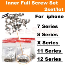 2set volle schroefset voor iPhone X XS XR 11 12 Pro Max Mini 7 8 Plus mobiele accessoires Inner Bottom Complete schroeven Reparatieonderdelen