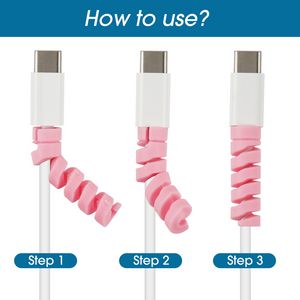 2set Soft Silicone Cable Protector Data Data Cable Spiral Windir fil pour Huawei Samsung Xiaomi iPhone Cordon de câble de chargeur universel