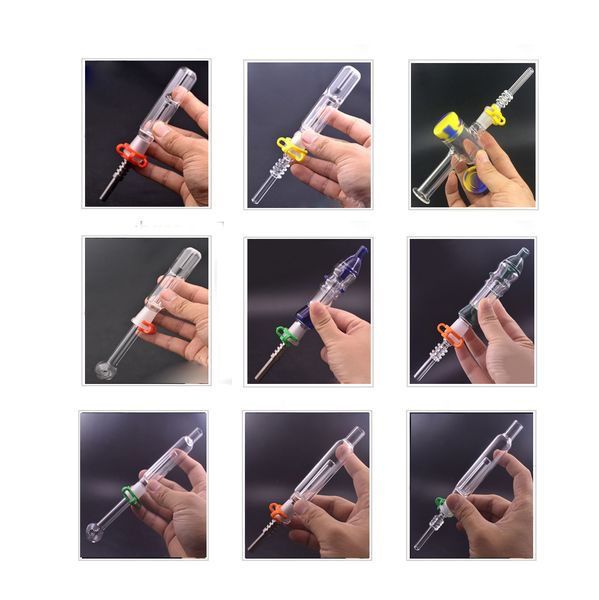 2sets en verre Bongs Bongs Fumer Pipes 14 mm Cerramic Tip Quartz Banger Clip à ongles Dabber Tool 20 Pandée de style Pièces de borne d'huile en verre Bang Bang Big Bong