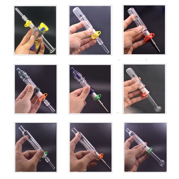 2 sets Wax Dabber Tool Dab Rig Bubbler Tubo Bubbler Tipe de 14 mm Honeycomb Perc Dab Straw Oil Rig Ayilos de vidrio a prueba de vidrio Tubos de quemador de 20 Estilos para opción