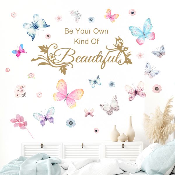 2Sheets auto-adhésif PVC Sticker Sticker Creative Butterfly Slogan Graphic Imperproof Wall Secal pour le salon