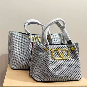 2 size gros fourre-tout V Raffias Designer Sac Classic Rivet Weave Pochette Womens Mens Shop Back Sac de plage Bagous