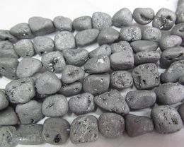 2strands 8-14mm Raw Titane Natural Rock Quartz freeform pépites or argent arc-en-ciel noir druzy agate perles
