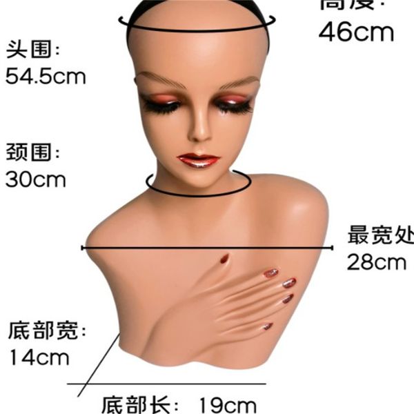 2 estilo ABS Cabeza femenina más tamaño Maniquí Cuerpo maniquí Cosmetología con cuello largo Salón Peluquería entrenamiento Cabeza de muñeca para hacer peluca Dispay E096