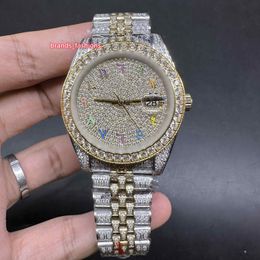 2Tone goud roestvrijstalen kast horloge gekleurde Arabische schaal volledige diamant Iced Out Man horloges glanzend goed automatisch uurwerk horloge 41 mm