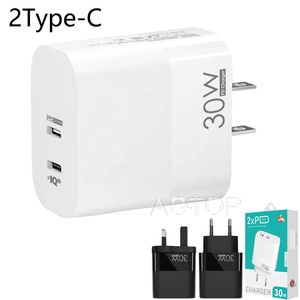 2Type-C Multi-poort muuradapters 30W telefoon laptop oplader EU/US/UK aangepast voor iPhone Samsung smartphone