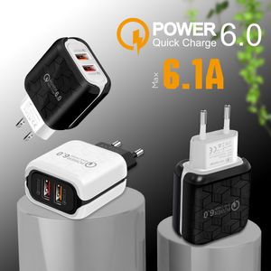 2usb chargeurs de téléphone portable 6A double qc3.0 lumière LED charge rapide chargeur Standard européen et américain